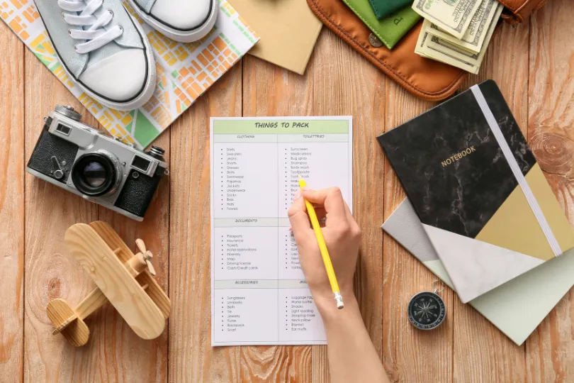 Lista de coisas para levar em uma viagem.